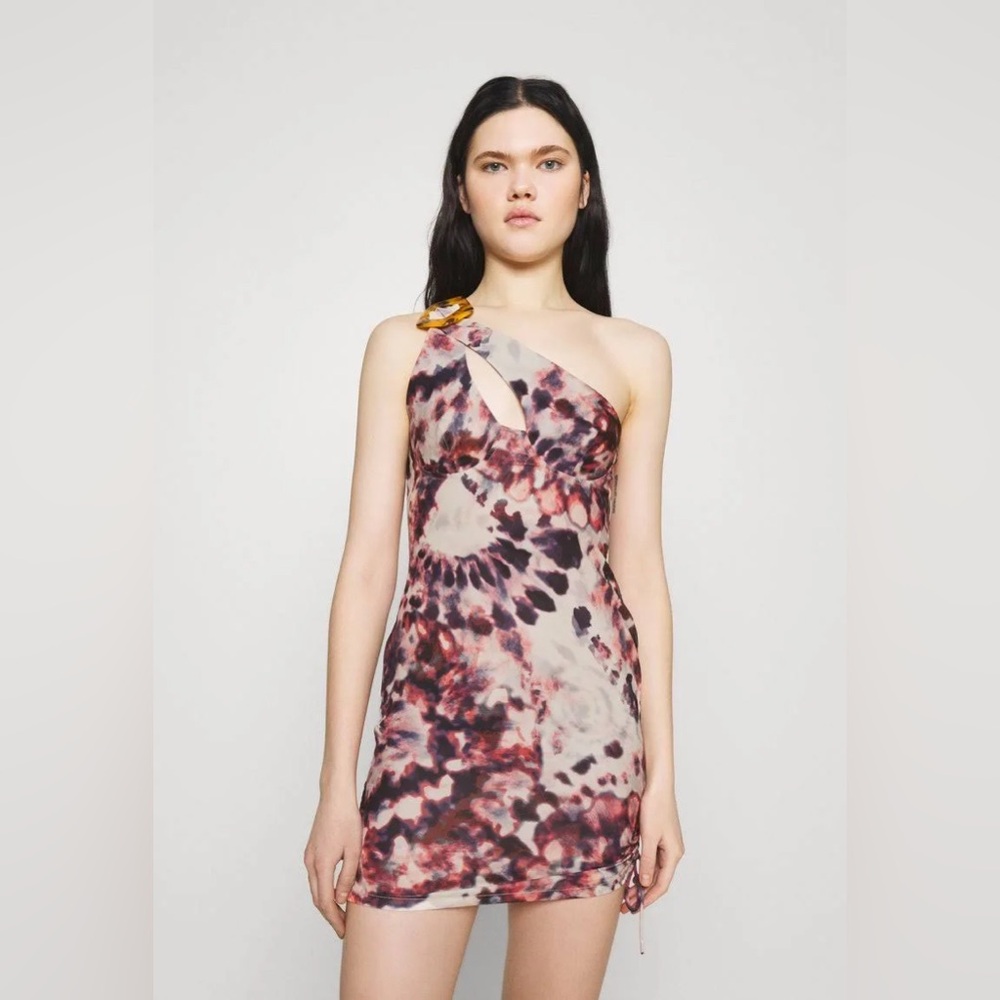 Jaded London Tie Dye Print One Shoulder Ruched Side Mini Dress Size 2 - Picture 2 of 13